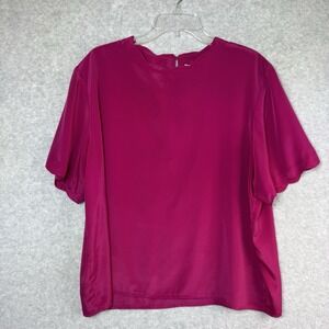Vintage Sara Stephen Hot Pink Satin Blouse Scalloped Hem Womens Plus Size 20